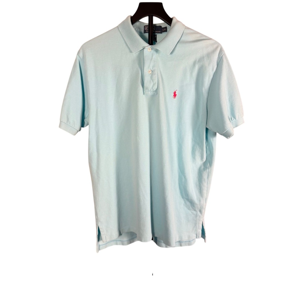 Polo Ralph Lauren Mens Large Light Blue Short Sleeve Pique Polo Shirt Red Pony